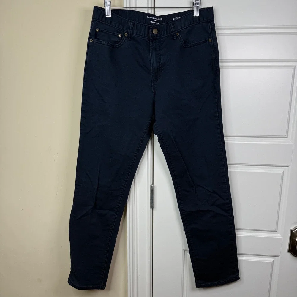 Banana Republic Travel Jean Mens 33/30 Preppy Navy Slim Fit Pants 629071 Stretch